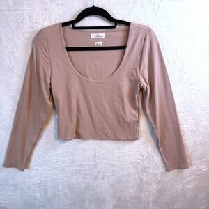 BABATON CONTOUR Long Sleeve Scoop Neck Cropped Top Dusty Rose SZ L‎